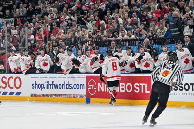 PRAGUE, CZECH REPUBLIC - MAY 11: Michael Bunting of Canada celebrate his goal during the preliminary round match between Great Britain and Canada at Prague Arena on May 11, 2024 in Prague, Czech Republic. Prague Prague Arena Czech Republic Copyright: xJustPictures.ch AndreaxBrancax jp-en-EuSpIm-AB_11052024_AAB_4472