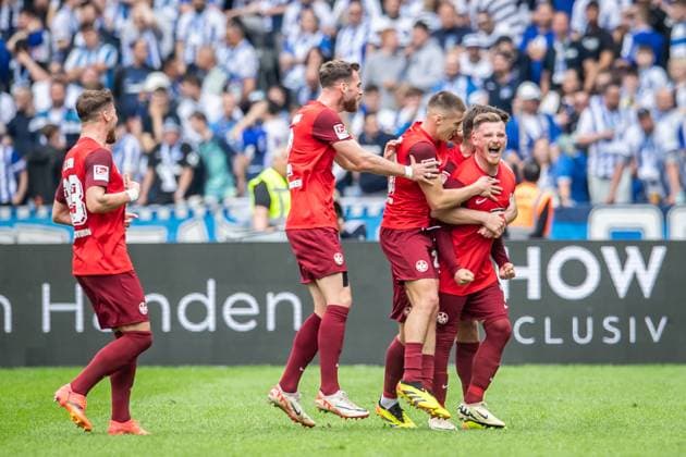 2. Fußball Bundesliga, Hertha BSC vs 1. FC Kaiserslautern; Berlin, 11.05.2024 Torjubel zum 1:1 durch Marlon Ritter (1. FC Kaiserslautern, 7) 2. Fußball Bundesliga, Hertha BSC vs 1. FC Kaiserslautern, Olympiastadion, Berlin, 11.05.2024 DFL REGULATIONS PROHIBIT ANY USE OF PHOTOGRAPHS AS IMAGE SEQUENCES AND OR QUASI-VIDEO.