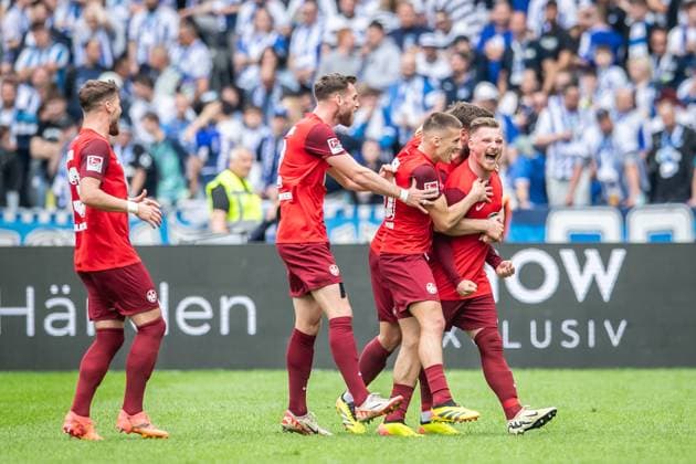 2. Fußball Bundesliga, Hertha BSC vs 1. FC Kaiserslautern; Berlin, 11.05.2024 Torjubel zum 1:1 durch Marlon Ritter (1. FC Kaiserslautern, 7) 2. Fußball Bundesliga, Hertha BSC vs 1. FC Kaiserslautern, Olympiastadion, Berlin, 11.05.2024 DFL REGULATIONS PROHIBIT ANY USE OF PHOTOGRAPHS AS IMAGE SEQUENCES AND OR QUASI-VIDEO.