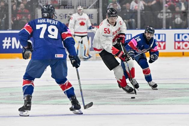 PRAGUE, CZECH REPUBLIC - MAY 11: Colton Parayko of Canada defends the puck against Liam Kirk of Great Britain during the preliminary round match between Great Britain and Canada at Prague Arena on May 11, 2024 in Prague, Czech Republic. Prague Prague Arena Czech Republic Copyright: xJustPictures.ch AndreaxBrancax jp-en-EuSpIm-AB_11052024_AAB_4810