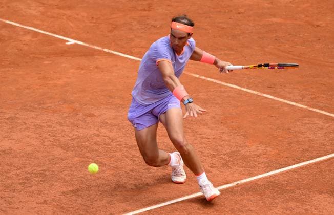 Rafael Nadal of Spain during the match against Hubert Hurkacz Poland at the Internazionali BNL d Italia 2024 tennis tournament at Foro Italico in Rome, Italy on May 11th, 2024. antoniettaxbaldassarre