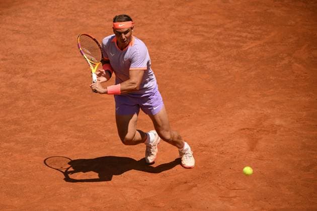 Rafael Nadal of Spain during the match against Hubert Hurkacz Poland at the Internazionali BNL d Italia 2024 tennis tournament at Foro Italico in Rome, Italy on May 11th, 2024. antoniettaxbaldassarre