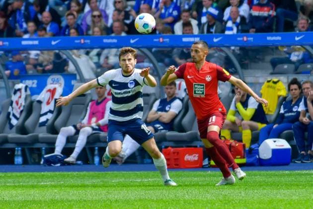 11.05.2024, xlakx, Fussball 2.Bundesliga, Hertha BSC Berlin - 1.FC Kaiserslautern emspor, v.l. Jonjoe Kenny (Hertha BSC 16),Kenny Prince Redondo (1.FC Kaiserslautern 11),Zweikampf, Duell, Kampf, tackle (DFL DFB REGULATIONS PROHIBIT ANY USE OF PHOTOGRAPHS as IMAGE SEQUENCES and or QUASI-VIDEO) Daniel Lakomski Jan Huebner Berlin