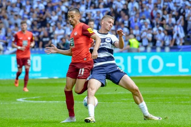 11.05.2024, xlakx, Fussball 2.Bundesliga, Hertha BSC Berlin - 1.FC Kaiserslautern emspor, v.l. Kenny Prince Redondo (1.FC Kaiserslautern 11),Marton Dardai (Hertha BSC 31),Zweikampf, Duell, Kampf, tackle (DFL DFB REGULATIONS PROHIBIT ANY USE OF PHOTOGRAPHS as IMAGE SEQUENCES and or QUASI-VIDEO) Daniel Lakomski Jan Huebner Berlin