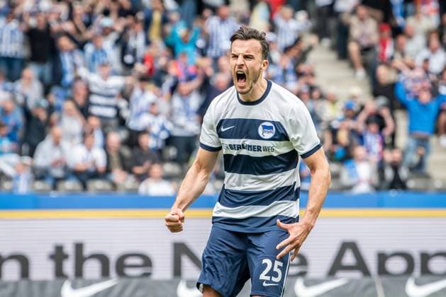 2. Fußball Bundesliga, Hertha BSC vs 1. FC Kaiserslautern; Berlin, 11.05.2024 Torjubel zum 1:0 durch Haris Tabakovic (Hertha BSC, 25) 2. Fußball Bundesliga, Hertha BSC vs 1. FC Kaiserslautern, Olympiastadion, Berlin, 11.05.2024 DFL REGULATIONS PROHIBIT ANY USE OF PHOTOGRAPHS AS IMAGE SEQUENCES AND OR QUASI-VIDEO.