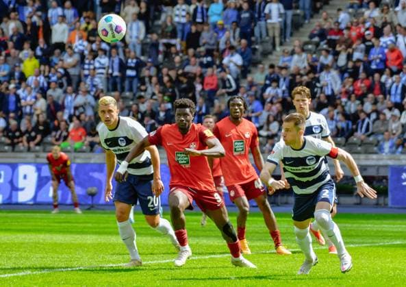 11.05.2024, xlakx, Fussball 2.Bundesliga, Hertha BSC Berlin - 1.FC Kaiserslautern emspor, v.l. Marc Oliver Kempf (Hertha BSC 20),Ragnar Ache (1.FC Kaiserslautern 9),Peter Pekarik (Hertha BSC 2),Zweikampf, Duell, Kampf, tackle (DFL DFB REGULATIONS PROHIBIT ANY USE OF PHOTOGRAPHS as IMAGE SEQUENCES and or QUASI-VIDEO) Daniel Lakomski Jan Huebner Berlin
