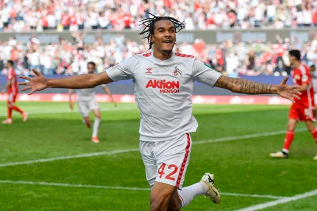 Sport Bilder des Tages Damion Downs ( 42, 1. FC Koeln) jubelt nach dem Tor zum 3:2 11.05.2024 Fussball, 1. Bundesliga, 1. FC Koeln vs Union Berlin, Rheinenergiestadion, Koeln DFB DFL REGULATIONS PROHIBIT ANY USE OF PHOTOGRAPHS AS IMAGE SEQUENCES AND OR QUASI-VIDEO NRW Germany