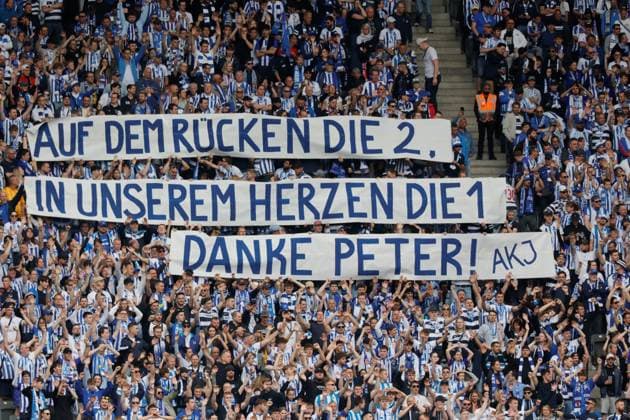 Hertha BSC Fans, Deutschland, Berlin, Olympiastadion, Fussball, Herren, Saison 2023 2024, 2. Bundesliga, (33. Spieltag), Hertha BSC - 1. FC Kaiserslautern