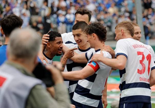 Jeremy Dudziak, Ibrahim Maza, Fabian Reese, Hertha BSC, Deutschland, Berlin, Olympiastadion, Fussball, Herren, Saison 2023 2024, 2. Bundesliga, (33. Spieltag), Hertha BSC - 1. FC Kaiserslautern