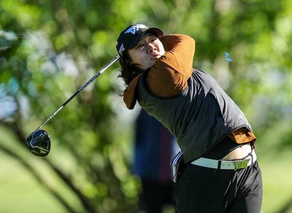 May 11, 2024: Auston Kim of the United States tees off on the second hole during the third round at the Cognizant Founders Cup at the Upper Montclair Country Club in Clifton, NJ. CSM Clifton United States of America - ZUMAc04_ 20240511_zma_c04_017 Copyright: xMikexLangishx