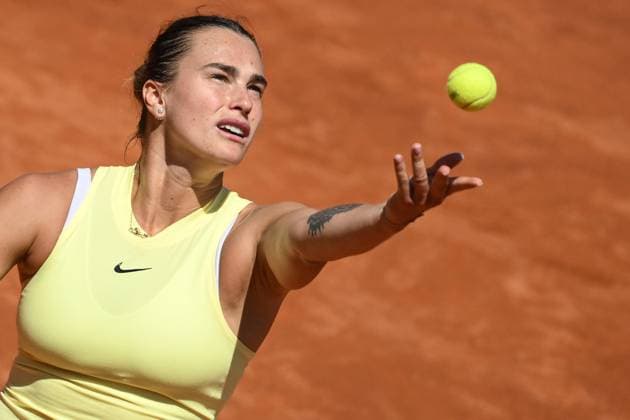 Aryna Sabalenka of Russia during the match against Dayana Yastremska of Ukraine at the Internazionali BNL d Italia 2024 tennis tournament at Foro Italico in Rome, Italy on May 12th, 2024. antoniettaxbaldassarre