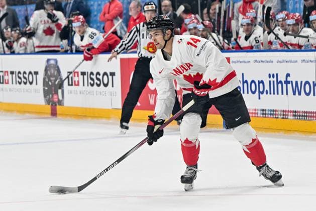 PRAGUE, CZECH REPUBLIC - MAY 12: Dylan Guenther of Canada in action during the preliminary round match between Denmark and Canada at Prague Arena on May 12, 2024 in Prague, Czech Republic. Prague Prague Arena Czech Republic Copyright: xJustPictures.ch AndreaxBrancax jp-en-EuSpIm-AB_12052024_AAB_0609