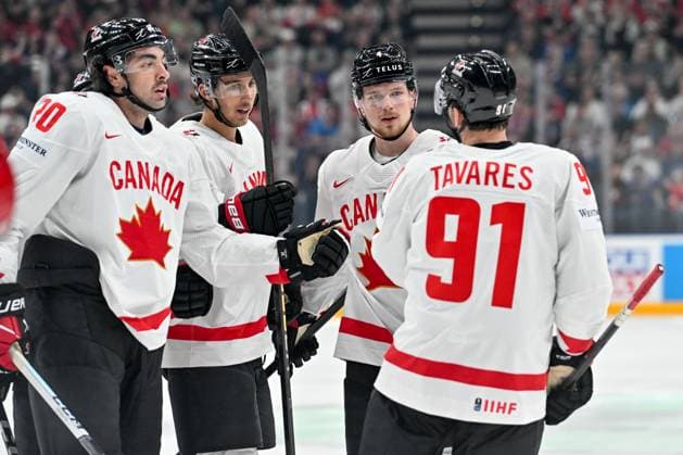 PRAGUE, CZECH REPUBLIC - MAY 12: Dylan Cozens of Canada celebrate his goal during the preliminary round match between Denmark and Canada at Prague Arena on May 12, 2024 in Prague, Czech Republic. Prague Prague Arena Czech Republic Copyright: xJustPictures.ch AndreaxBrancax jp-en-EuSpIm-AB_12052024_AAB_0861