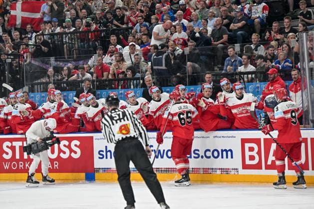 PRAGUE, CZECH REPUBLIC - MAY 12: Christian Wejse of Denmark celebrate after scoring a goal during the preliminary round match between Denmark and Canada at Prague Arena on May 12, 2024 in Prague, Czech Republic. Prague Prague Arena Czech Republic Copyright: xJustPictures.ch AndreaxBrancax jp-en-EuSpIm-AB_12052024_AAB_1188