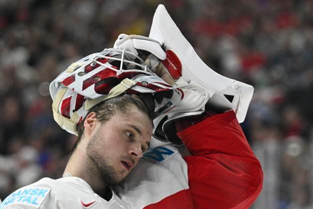 Denmark vs Canada group A match of the 2024 IIHF World Championship, WM, Weltmeisterschaft in Prague, Czech Republic, on May 12, 2024. Goalie of Denmark Frederik Dichow. (CTKxPhoto MichalxKamaryt) CTKPhotoP2024051205402  CTKPhotoP2024051205402