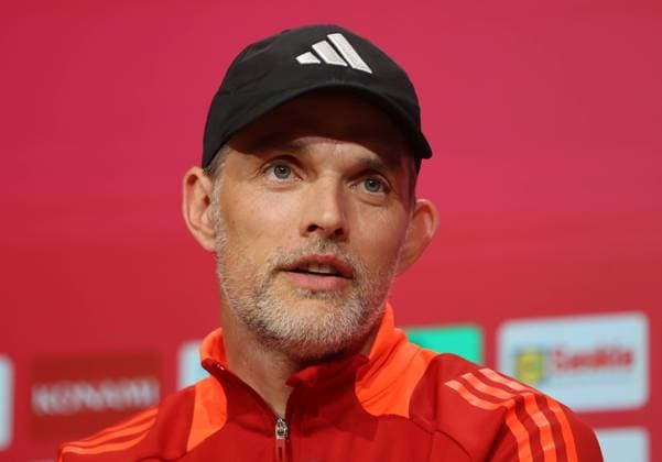 München, Deutschland 12. Mai 2024: Fussball, Herren, Bundesliga, Saison 2023 2024, FC Bayern München - VFL Wolfsburg, Allianz Arena Thomas Tuchel, Trainer (FC Bayern München) Kopf, Portrait auf der Pressekonferenz nach dem Spiel DFB, DFL regulations prohibit any use of photographs as image sequences and or quasi-video