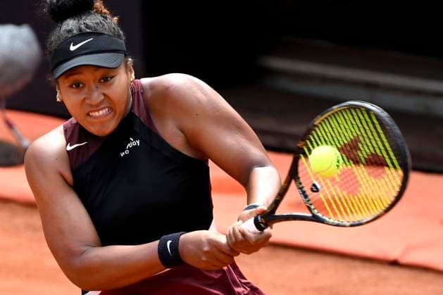 Naomi Osaka of Japan in action during the match against Qinwen Zheng of China at the Internazionali BNL d Italia 2024 tennis tournament at Foro Italico in Rome, Italy on May 13, 2024. antoniettaxbaldassarre