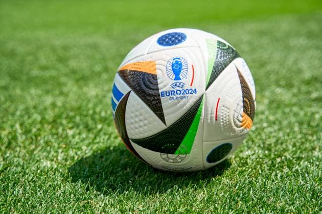 Munich, Bavaria, Germany - 13 May 2024: Theme picture UEFA EURO, EM, Europameisterschaft,Fussball 2024: Match ball for the European Football Championship on the pitch in the Allianz Arena in Munich