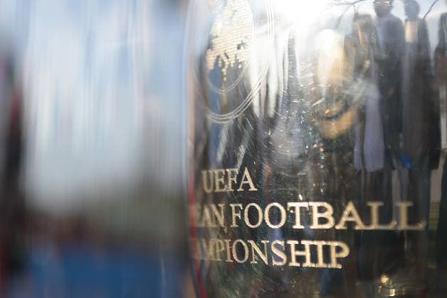 Munich, Germany, May 13th 2024: Close-up of the engraving of the UEFA European Championship, EM, Europameisterschaft trophy during the UEFA EURO, EM, Europameisterschaft,Fussball 24 Trophy Tour at Bellevue di Monaco, Munich, Germany. (Sven Beyrich SPP)  Copyright: xSvenxBeyrich SPPx spp-en-SvBe-20240513-D75_3688