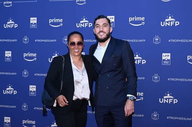 Rayan Cherki ( OL ) and mother attend the UNFP Trophy Awards 2024 at Pavillon d Armenonville on May 13, 2024 in Paris, France. ( Photo by federico pestellini panoramic ) - FOOTBALL : Tapis rouge des Trophees UNFP - Paris - 13 05 2024 FedericoPestellini Panoramic 