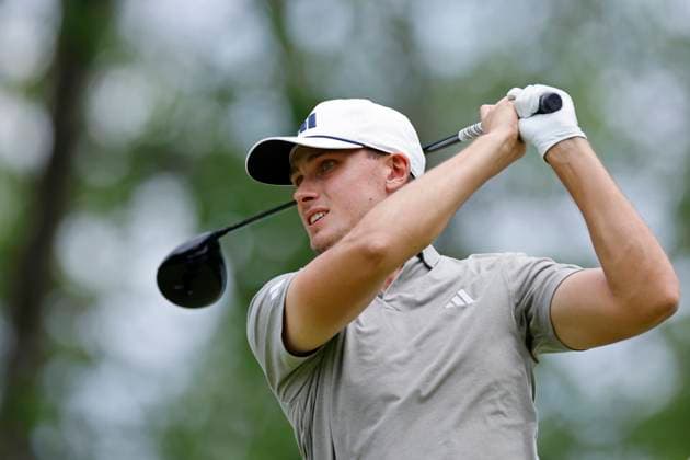 LOUISVILLE, KY - MAY 13: Ludvig Aberg (SWE) plays a shot during a practice round prior to the 2024 PGA, Golf Herren Championship on May 13, 2024, at Valhalla Golf Club in Louisville, Kentucky. (Photo by Joe Robbins Icon Sportswire) GOLF: MAY 13 PGA Championship - Practice Round EDITORIAL USE ONLY Icon573240513038