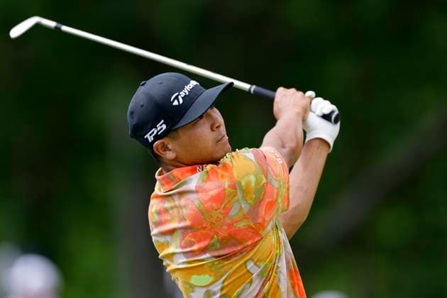 LOUISVILLE, KY - MAY 13: Kurt Kitayama (USA) plays a shot during a practice round prior to the 2024 PGA, Golf Herren Championship on May 13, 2024, at Valhalla Golf Club in Louisville, Kentucky. (Photo by Joe Robbins Icon Sportswire) GOLF: MAY 13 PGA Championship - Practice Round EDITORIAL USE ONLY Icon573240513059