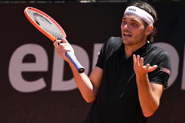 Taylor Fritz of United States of America reacts during the match against Grigor Dimitrov of Bulgaria at the Internazionali BNL d Italia 2024 tennis tournament at Foro Italico in Rome, Italy on May 14, 2024. antoniettaxbaldassarre