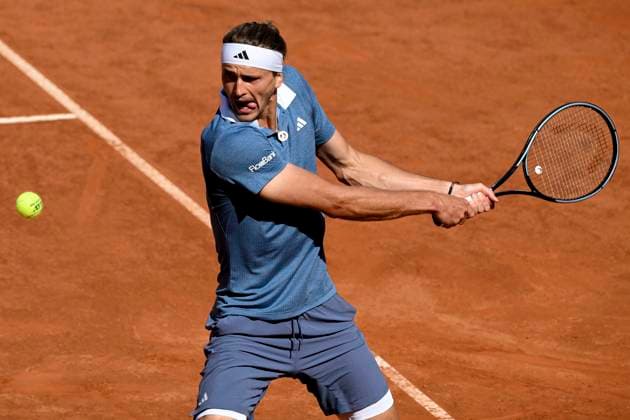Alexander Zverev of Germany in action during the match against Nuno Borges of Portugal at the Internazionali BNL d Italia 2024 tennis tournament at Foro Italico in Rome, Italy on May 14, 2024. Alexander Zverev defeated Nuno Borges 6-2, 7-5. antoniettaxbaldassarre