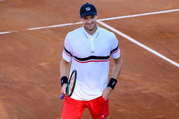 Nicolas Jarry of Chile smiles at the end of the match against Alexandre Muller of France at the Internazionali BNL d Italia 2024 tennis tournament at Foro Italico in Rome, Italy on May 14, 2024. Nicolas Jarry defeated Alexandre Muller 7-5, 6-3. antoniettaxbaldassarre