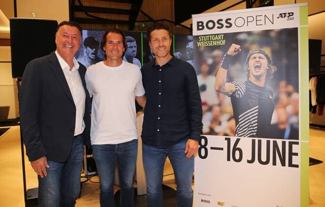Sport Bilder des Tages BAU 14.05.2024 Stuttgart Tennis Boss Open PK mit Turnierbotschafter Tommy Haas, v.l. Turnierdirektor Edwin Weindorfer, Turnierbotschafter Tommy Haas und Michael Berrer