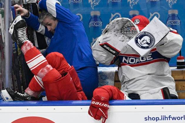 Sport Themen der Woche KW21 Sport Bilder des Tages Christian Wejse (DEN; in red) is seen during the 2024 IIHF World Championship, WM, Weltmeisterschaft group A, match Denmark vs Norway, in Prague, Czech Republic, on May 14, 2024. (CTKxPhoto MichalxKamaryt) CTKPhotoP2024051407860  CTKPhotoP2024051407860