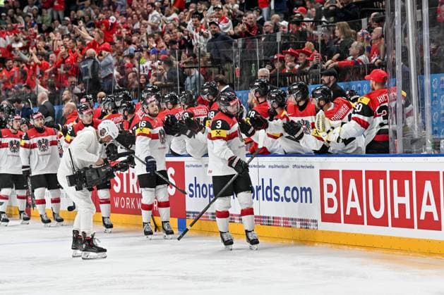PRAGUE, CZECH REPUBLIC - MAY 14: Peter Schneider of Austria celebrate after scoring a goal during the preliminary round match between Canada and Austria at Prague Arena on May 14, 2024 in Prague, Czech Republic. Prague Czech Republic Copyright: xJustPictures.ch AndreaxBrancax jp-en-EuSpIm-AB_14052024_AAB_9659