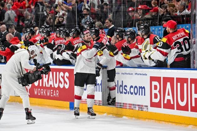 PRAGUE, CZECH REPUBLIC - MAY 14: Dominic Zwerger of Austria celebrate after scoring a goal during the preliminary round match between Canada and Austria at Prague Arena on May 14, 2024 in Prague, Czech Republic. Prague Czech Republic Copyright: xJustPictures.ch AndreaxBrancax jp-en-EuSpIm-AB_14052024_AAB_9849