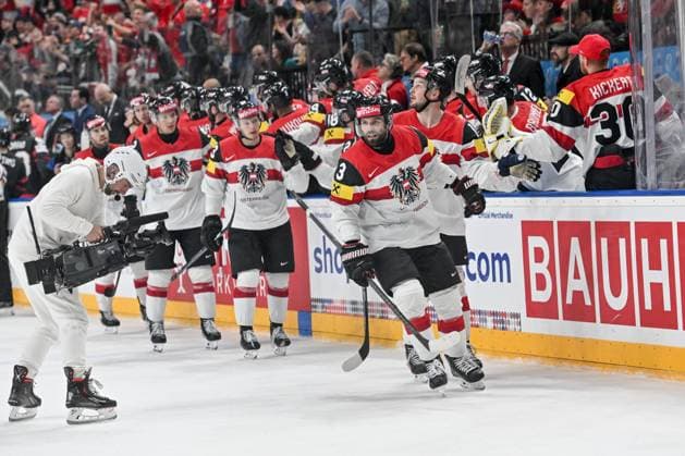 Sport Bilder des Tages PRAGUE, CZECH REPUBLIC - MAY 14: Peter Schneider of Austria celebrate after scoring a goal during the preliminary round match between Canada and Austria at Prague Arena on May 14, 2024 in Prague, Czech Republic. Prague Czech Republic Copyright: xJustPictures.ch AndreaxBrancax jp-en-EuSpIm-AB_14052024_AAB_9988
