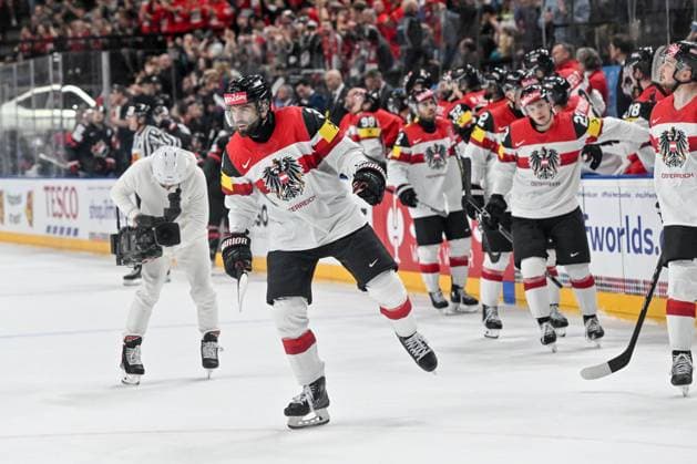 PRAGUE, CZECH REPUBLIC - MAY 14: Peter Schneider of Austria celebrate after scoring a goal during the preliminary round match between Canada and Austria at Prague Arena on May 14, 2024 in Prague, Czech Republic. Prague Czech Republic Copyright: xJustPictures.ch AndreaxBrancax jp-en-EuSpIm-AB_14052024_AAB_0006