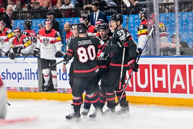 PRAGUE, CZECH REPUBLIC - MAY 14: John Tavares of Canada celebrate after scoring a goal during the preliminary round match between Canada and Austria at Prague Arena on May 14, 2024 in Prague, Czech Republic. Prague Czech Republic Copyright: xJustPictures.ch AndreaxBrancax jp-en-EuSpIm-AB_14052024_AAB_0211