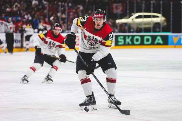 Ice hockey, Eishockey - IIHF WC 2024 PRAGUE,CZECH REPUBLIC,14.MAY.24 - ICE HOCKEY - IIHF Ice Hockey World Championship, WM, Weltmeisterschaft 2024, group stage, Austria vs Canada. Image shows Marco Rossi (AUT).  GEPAxpictures xDanielxGoetzhaber