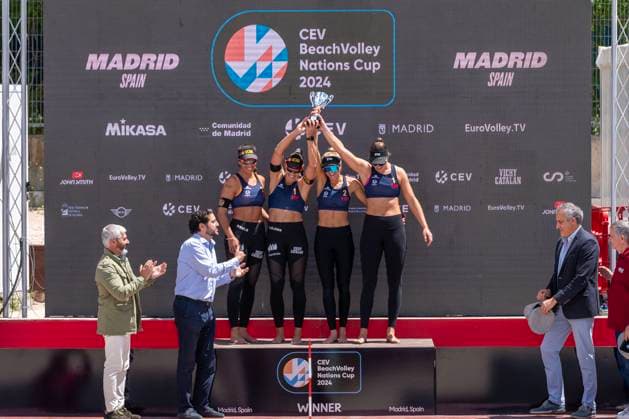 May 15, 2024, Madrid, Madrid, Spain: Spain champions of the CEV BeachVolley NATIONS CUP 2024.LILIANA FERNoÂNDEZ STEINER (ESP).PAULA SORIA GUTIo°RREZ (ESP).DANIELA oÂLVAREZ MENDOZA (ESP).TANIA MORENO MATVEEVA (ESP) Madrid Spain - ZUMAc312 20240515_zsp_c312_003 Copyright: xOscarxManuelxSanchezx