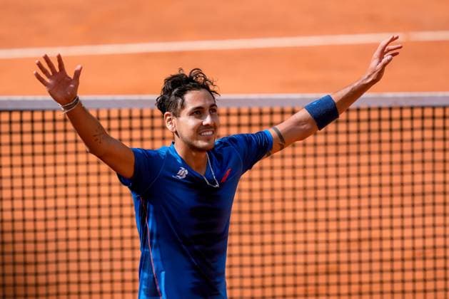 Internazionali BNL D Italia 2024 - Day Ten Aleandro Tabilo celebrates victory during the Men™s Singles quarter-final match between Alejandro Tabilo and Zhizhen Zhang on Day Ten of Internazionali BNL D Italia 2024 at Foro Italico on May 15, 2024 in Rome, Italy. Rome Foro Italico Lazio Italy Copyright: xGiuseppexMaffiax DayTen-Tabilo-Zhang_150524_DSC7419