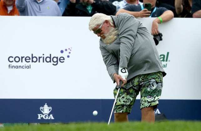 John Daly tees off on the thirteenth hole during the third practice day for the 2024 PGA, Golf Herren Championship at Valhalla Golf Course on Wednesday, May 15, 2024 in Louisville, Kentucky.  KYP20240515022 JOHNxSOMMERSxII