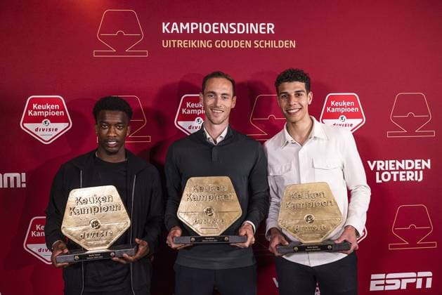 CUIJK , 15-05-2024 , Inspyrium, season 2023 2024 , Dutch Football Keuken Kampioen Divisie.Walid Ould-Chikh , Freek Heerkens, Walid Ould-Chikh Roda JC). Respectievelijk Champions. best talent, best player KKD Kampioensdiner 2023 2024  x25241104x Copyright:
