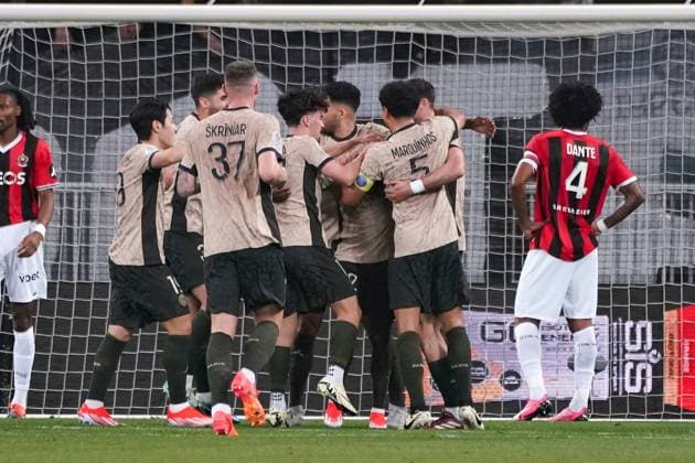 Joie - Yoram Zague (Paris SG) FOOTBALL : OGC Nice vs Paris SG - Ligue 1 Uber Eats - Nice - 15 05 2024 NorbertScanella Panoramic 