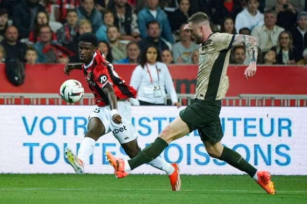 Mohamed-Ali Cho (OGC Nice) - Milan Skriniar (Paris SG) FOOTBALL : OGC Nice vs Paris SG - Ligue 1 Uber Eats - Nice - 15 05 2024 NorbertScanella Panoramic 