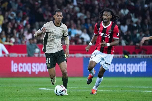 Senny Mayulu (Paris SG) - Khephren Thuram (OGC Nice) FOOTBALL : OGC Nice vs Paris SG - Ligue 1 Uber Eats - Nice - 15 05 2024 NorbertScanella Panoramic 