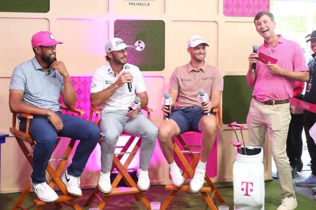 May 15, 2024, Louisville, Kentucky, USA: (L-R) Tony Finau, Max Homa, Wyndham Clark and Smylie Kaufman attend a special T-Mobile event before the 2024 PGA, Golf Herren Championship at Valhalla Golf Club in Louisville, Kentucky. Louisville USA - ZUMAw109 20240515_fap_w109_008 Copyright: xDebbyxWongx