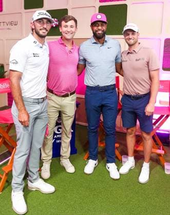 May 15, 2024, Louisville, Kentucky, USA: (L-R) Max Homa, Smylie Kaufman, Tony Finau and Wyndham Clark attend a special T-Mobile event before the 2024 PGA, Golf Herren Championship at Valhalla Golf Club in Louisville, Kentucky. Louisville USA - ZUMAw109 20240515_fap_w109_024 Copyright: xDebbyxWongx