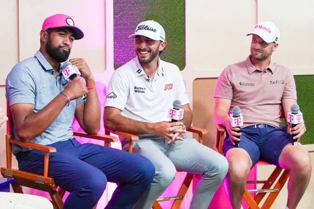 May 15, 2024, Louisville, Kentucky, USA: (L-R) Tony Finau, Max Homa and Wyndham Clark attend a special T-Mobile event before the 2024 PGA, Golf Herren Championship at Valhalla Golf Club in Louisville, Kentucky. Louisville USA - ZUMAw109 20240515_fap_w109_022 Copyright: xDebbyxWongx