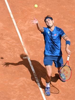(240516) -- ROME, May 16, 2024 -- Alejandro Tabilo serves during the men s singles quarterfinal match between Zhang Zhizhen of China and Alejandro Tabilo of Chile at the Italian Open in Rome, Italy, May 15, 2024. (Photo by Xinhua) (SP)ITALY-ROME-TENNIS ATP, Tennis Herren ITALIAN OPEN-QUARTERFINAL AlbertoxLingria 