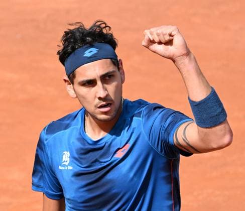 (240516) -- ROME, May 16, 2024 -- Alejandro Tabilo celebrates scoring during the men s singles quarterfinal match between Zhang Zhizhen of China and Alejandro Tabilo of Chile at the Italian Open in Rome, Italy, May 15, 2024. (Photo by Xinhua) (SP)ITALY-ROME-TENNIS ATP, Tennis Herren ITALIAN OPEN-QUARTERFINAL AlbertoxLingria 
