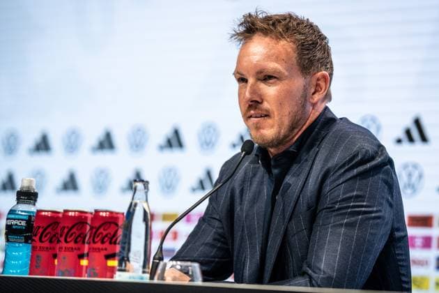 16.05.2024, xlakx, Fussball DFB Medientermine, DFB Pressekonferenz - Kaderbekanntgabe EM 2024 emspor, v.l. PK Bundestrainer Julian Nagelsmann (DFL DFB REGULATIONS PROHIBIT ANY USE OF PHOTOGRAPHS as IMAGE SEQUENCES and or QUASI-VIDEO) Daniel Lakomski Jan Huebner Berlin